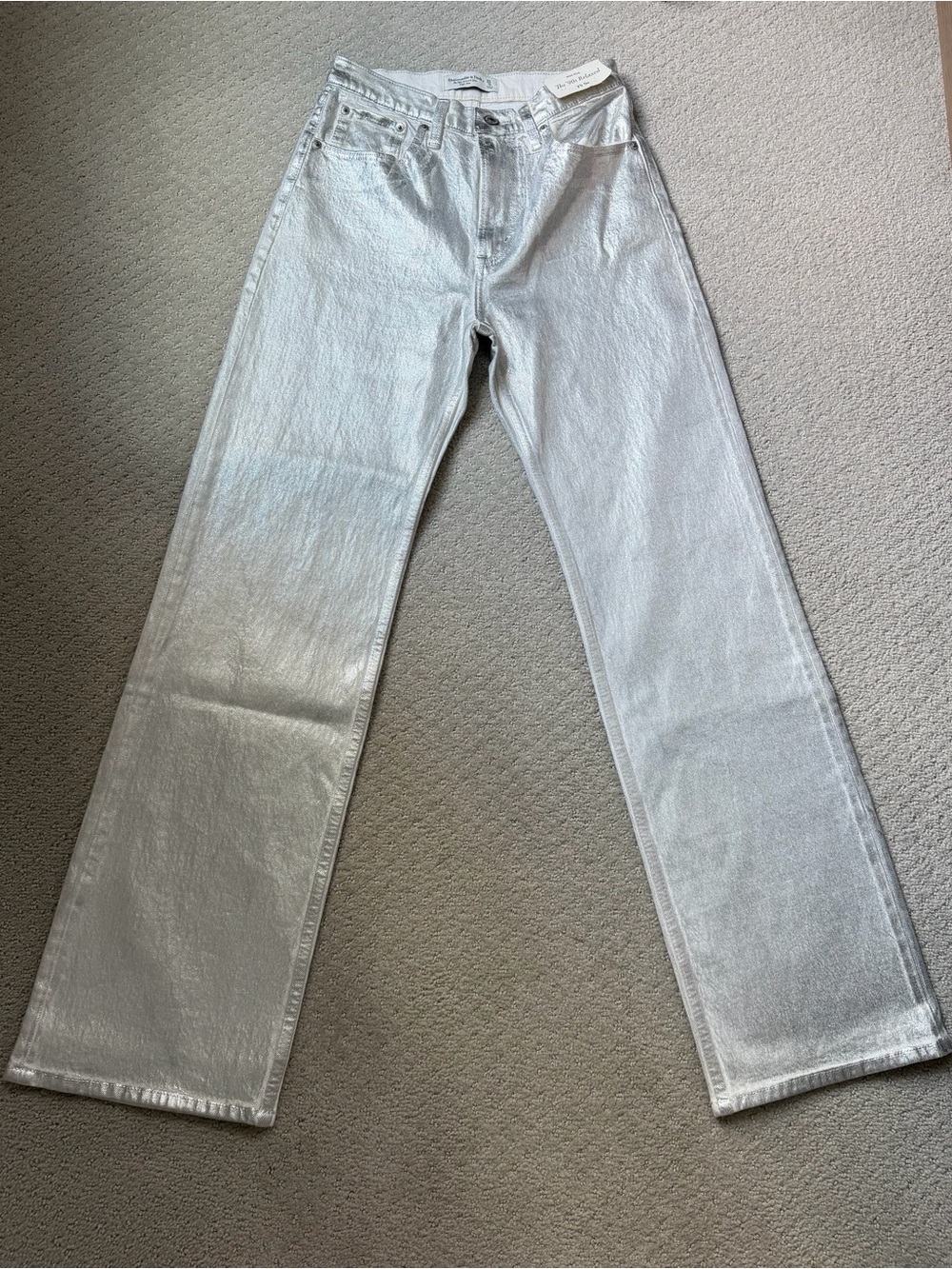 Abercrombie & Fitch Silver Metallic Straight-Leg Jeans